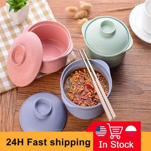 Instant Noodle Bowls With Lids Soup Hot Rice Bowls Japanese Style Students Food Container Healthy Tableware Bowl TablewareC250118