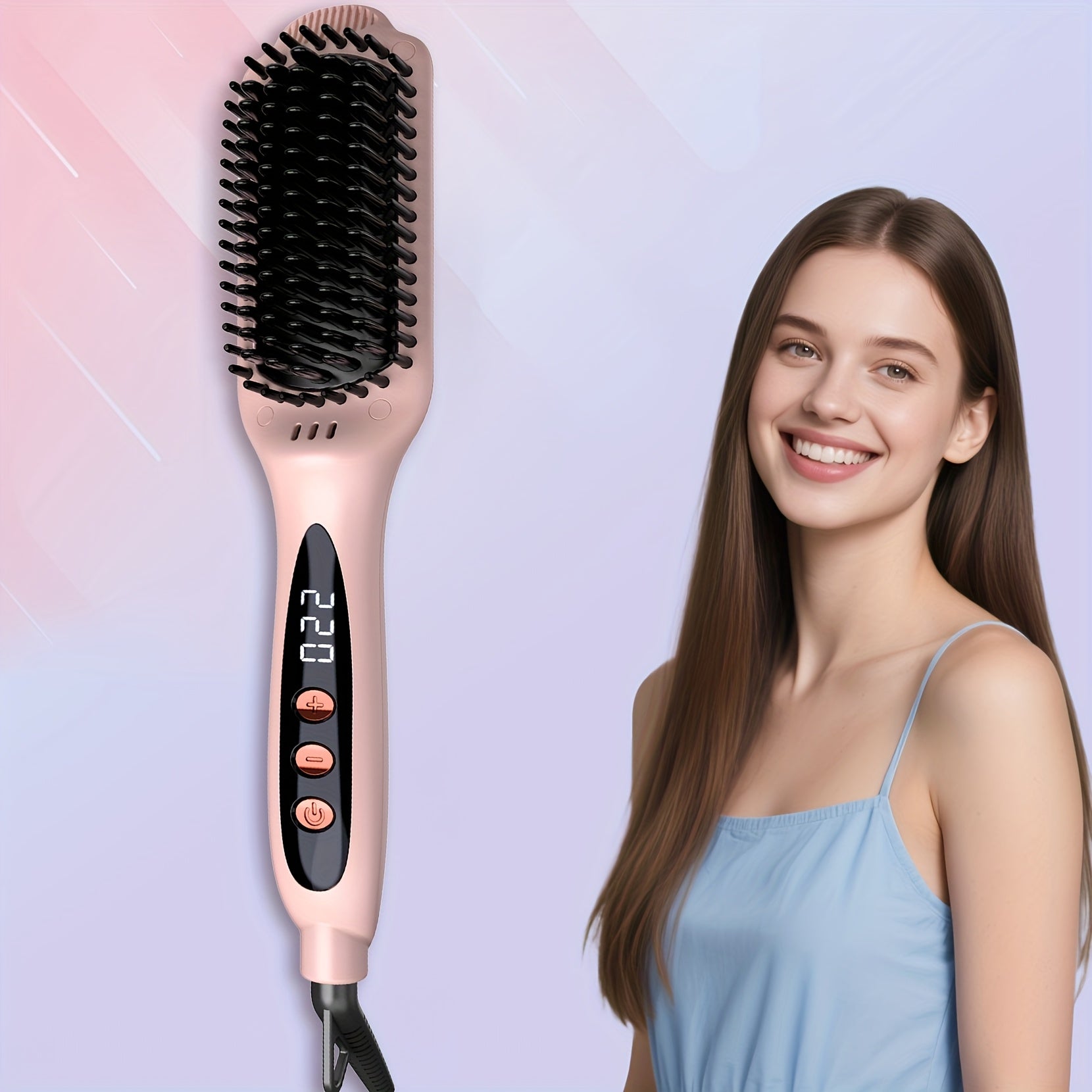 TEMU Ceramic Hair Straightener Brush - Negative Ion Heated Straightening Brush For Smooth Hair - Dual Voltage 100-240v Fast Ajustable Temp