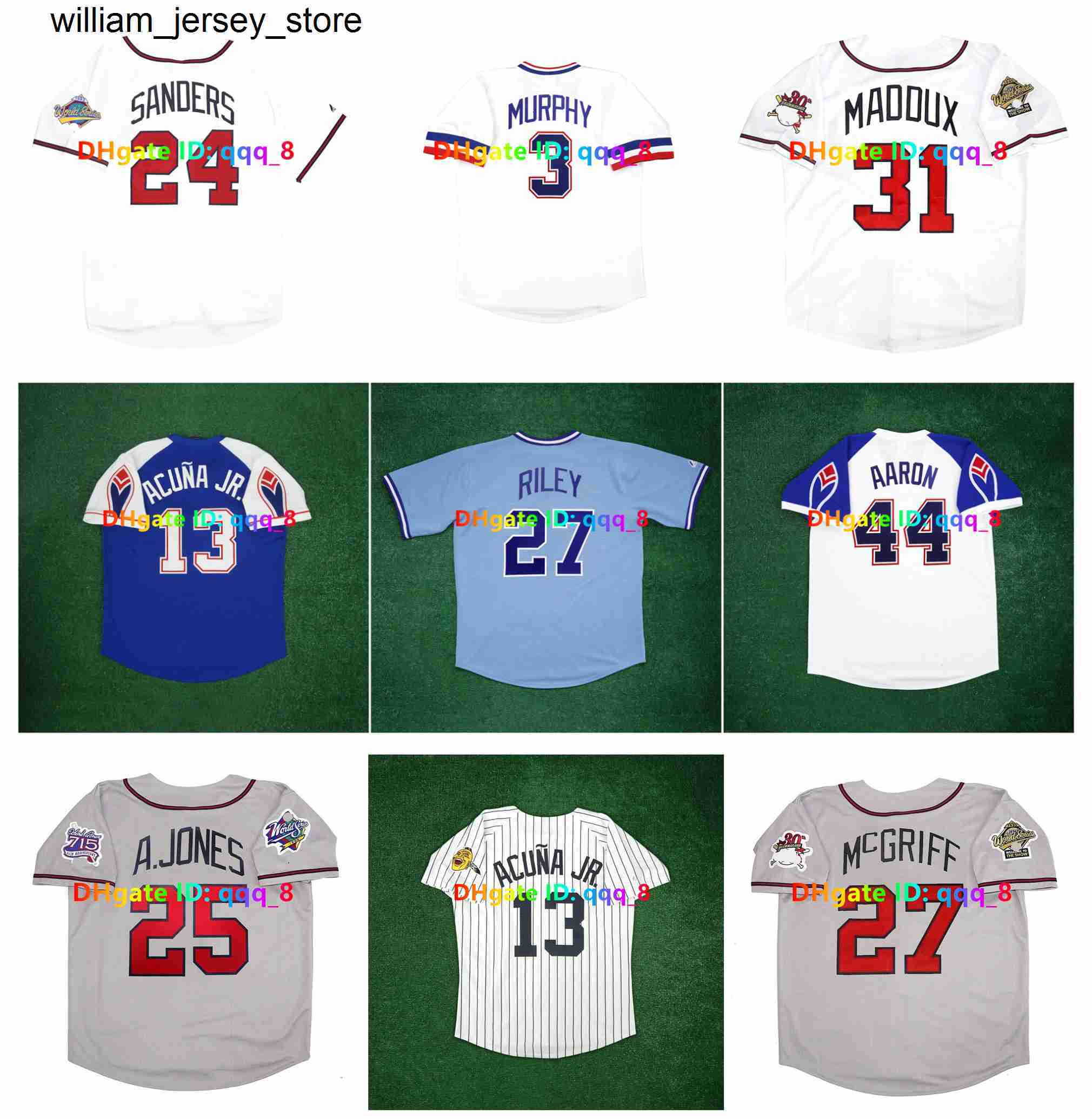 Chipper Jones Deion Sanders 1995 1999 1992 World Series Baseball Jersey Fred McGriff Dale Murphy Andruw Jones Hank Aaron Ronald Acuna Jr. Greg 31 Ma