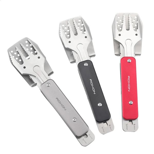 ROXON 4-em-1 Mini-churrasco conjunto de ferramentas de churrasco com espátula Forks Tongs Bottle abridor de garrafa EDC Tool for Kitchen Out