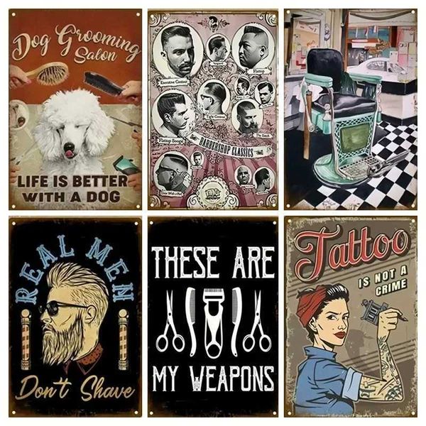 Vintage BARBER SHOP Metal Sign Poster Cafe Bar Tin Sign Plaque Retro Haircut and Shave Beard Iron Plates Home Decor Y240803