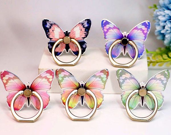 Cell Phone Accessories Creative Ring Mounts Holders Acrylic Finger Ring Buckle Bracket cartoon Beautiful butterfly For iPhone 7 Plus Samsung