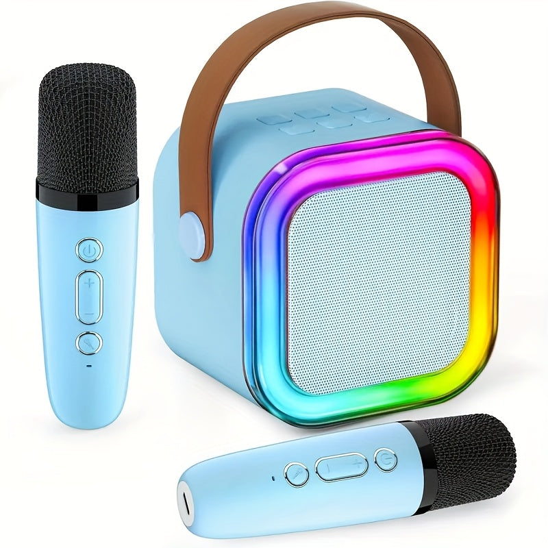 TEMU Portable Wireless Karaoke Machine With 2 Wireless Microphones, 6w , Usb Rechargeable, Battery, Type-c Charging, Button Controls, Ideal For Music