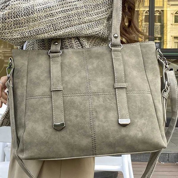 Women s Retro Suede Gray Shoulder Bag Large Quality Nubuck Leather Ladies Tote Handbag Quilted Decoration Female Crossbody Bags 240910