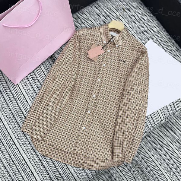 Luxury Women Checked Blouse Shirt Plaid Lapel Tops Letters Embroidered Shirts Designer Charming Elegant Blouses