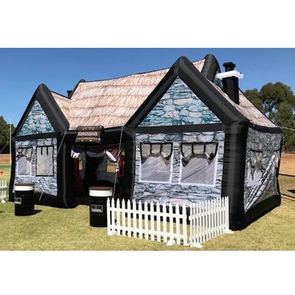 vintage Inflatable Irish Pub Tent with complete printing Large Bar blow up wine house for outdoor party or event 12mLx6mWx5mH