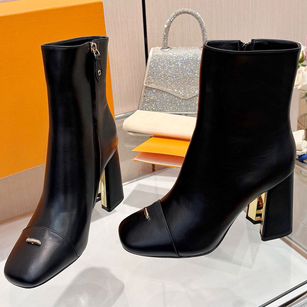 1AID09 Womens Swing Platform Ankle Boot designer boots Black Lambskin autumn winter Signature Fashion Boots Leather outsole heel has distinctive hal