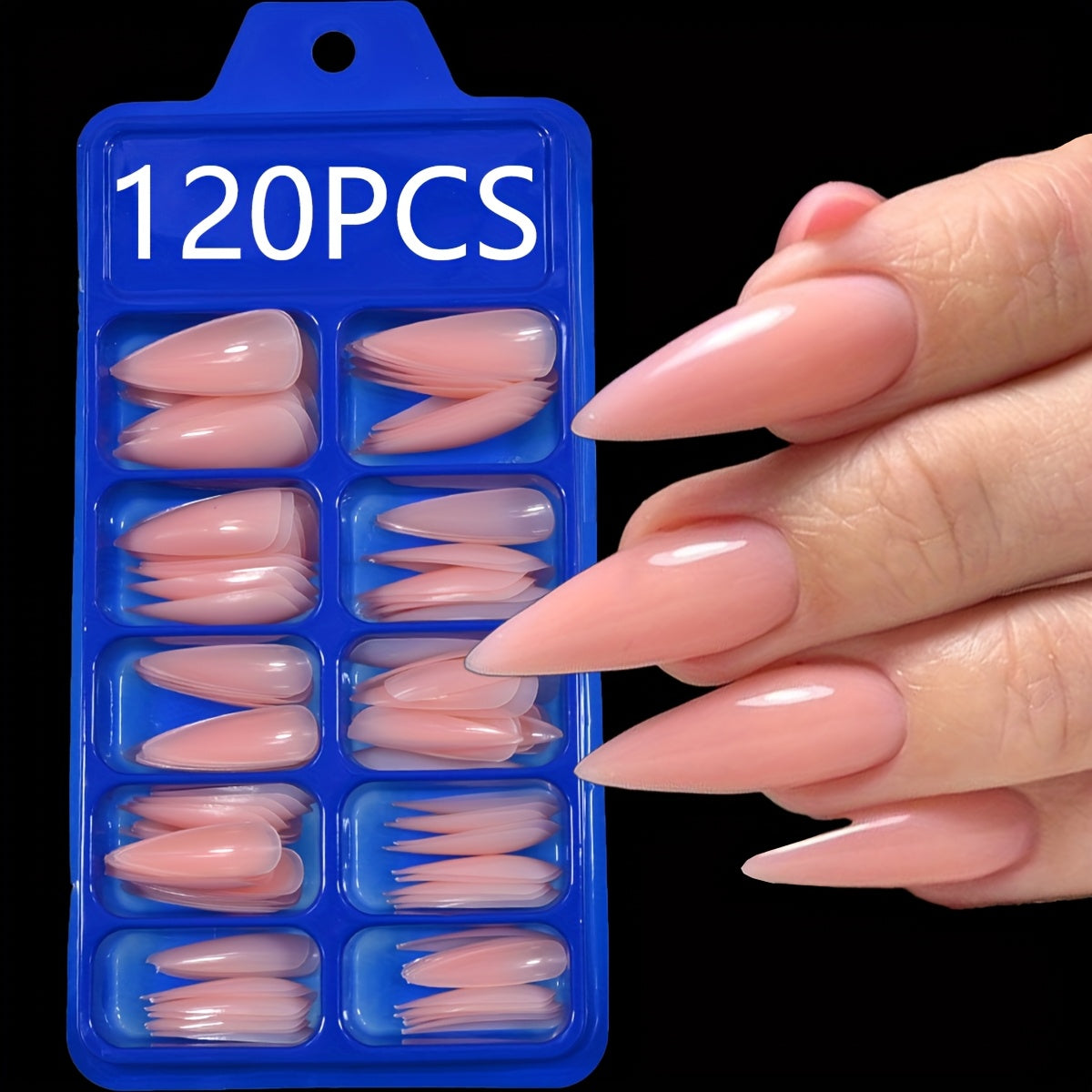 TEMU 120pcs Light -on Nails - Super Long Stiletto Shape, Glossy Acrylic Fake Nails For Full Coverage, Easy Application Nail Extensions For Office &