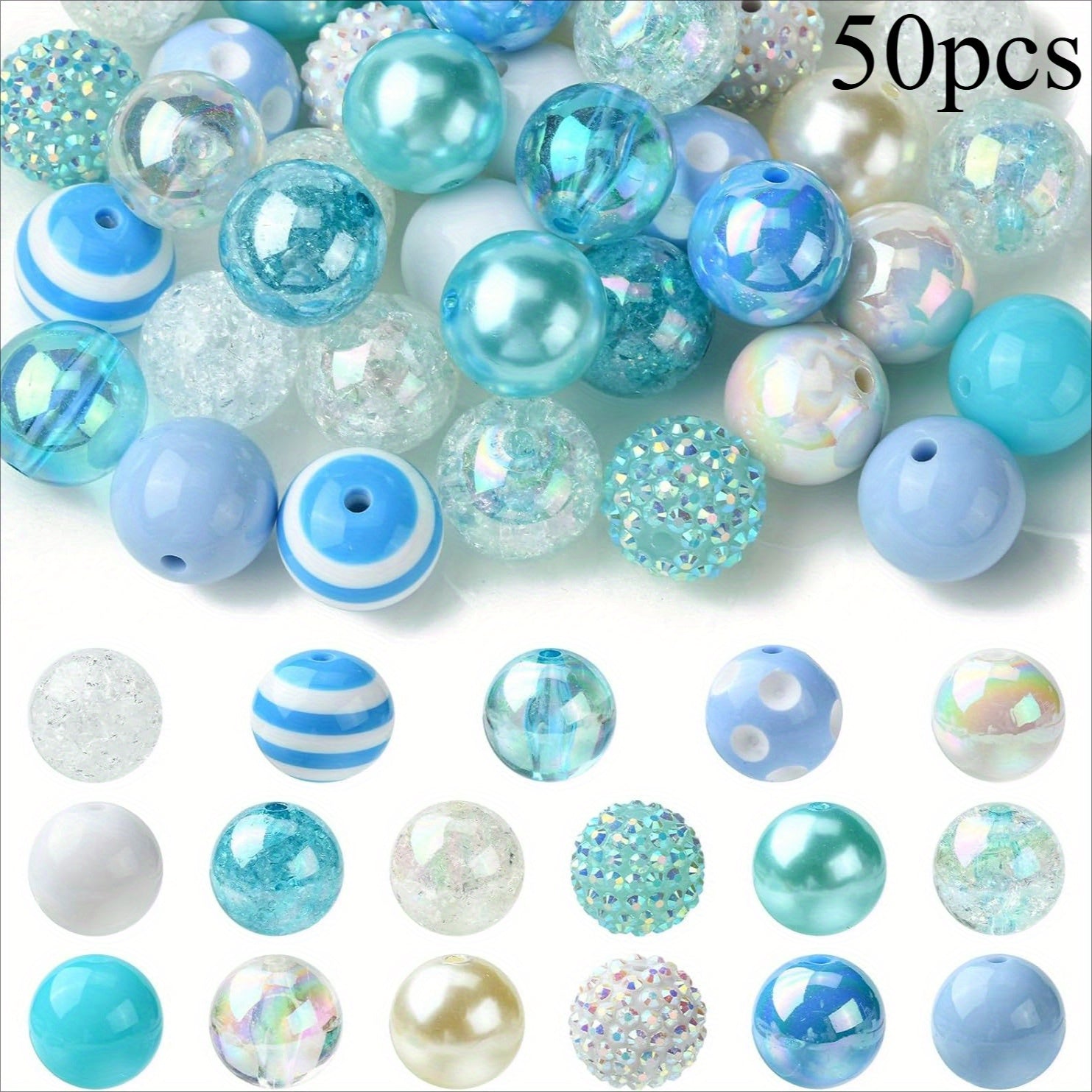 TEMU 50pcs 20mm Theme Bubble With Cracked Stripes Transparent Acrylic Beads For Diy Holiday Gifts