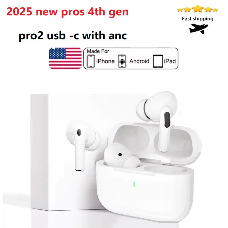 2025 New 4th Gen Pods Pro 2 With ANC USB C TWS Wireless Bluetooth Earphones Pods Pro6 Earbuds Earphone Handfree Headset USB-C charging port For Xiao