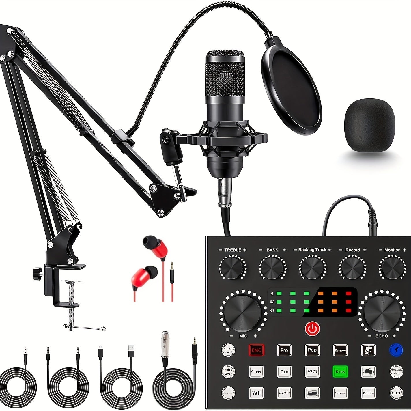 TEMU Podcast Equipment Bundle, Wired Microphone, Audio Interface With All In 1 Live Sound Card And , Podcast Microphone, Recording, Live Streaming