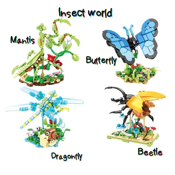 1Pc Insect Building Blocks Mantis Dragonfly Butterfly Beetle Small Particle Assembly Blocks Casual Puzzle Education ToysC250103