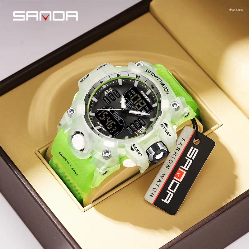 Wristwatches SANDA Dual Display Men Watches 50M Waterproof Sports Watch Military Man Alarm Stopwatch Quartz Wristwatch Male Digital Clock