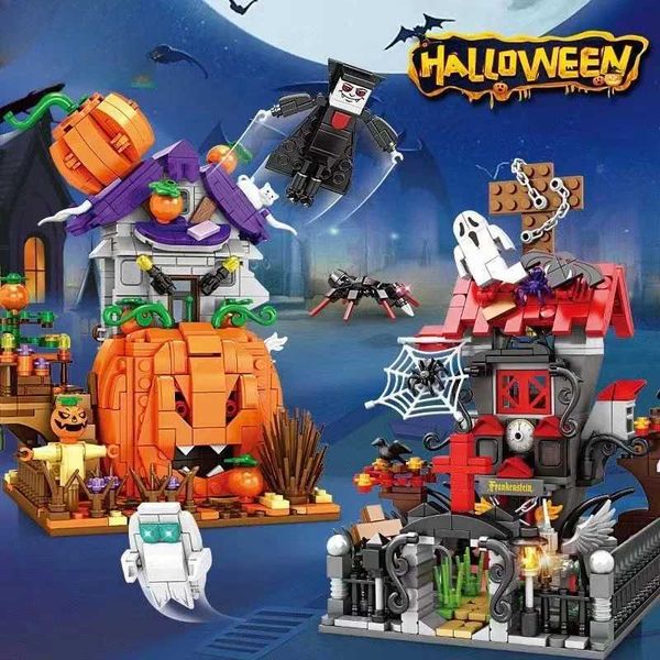 Blocks Halloween Series Party Pumpkin House Ghost House Scene Decoration Assembly Block Toys Puzzle Block Holiday Gifts S2412211