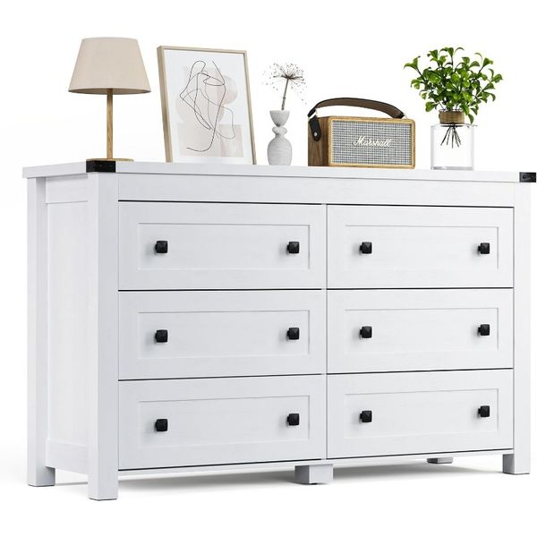 Rustic Farmhouse Dresser, White Dresser with 6 Drawers, Wooden Bedroom Furniture for Living Room dh910320090