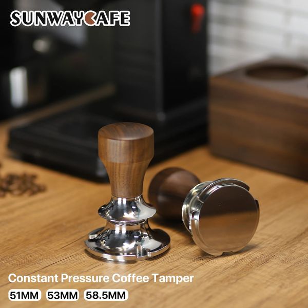 515358.5mm Coffee Tamper Constant Pressure Adjustable Height SUS304 Powder Hammer Espresso Tamper Flat Base Coffee Accessorie 240808