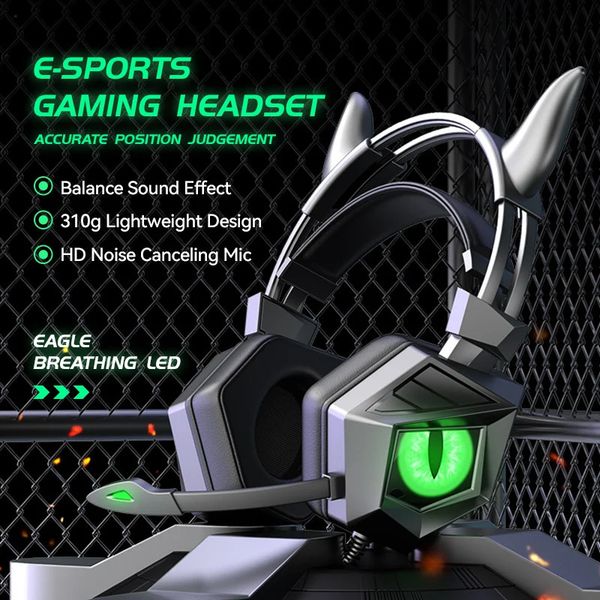 Electronic sports wired headphones with Cool Eagle Eye LED breathing light headphones suitable for PS4 PS5 Xbox PC with highdefinitionm icro