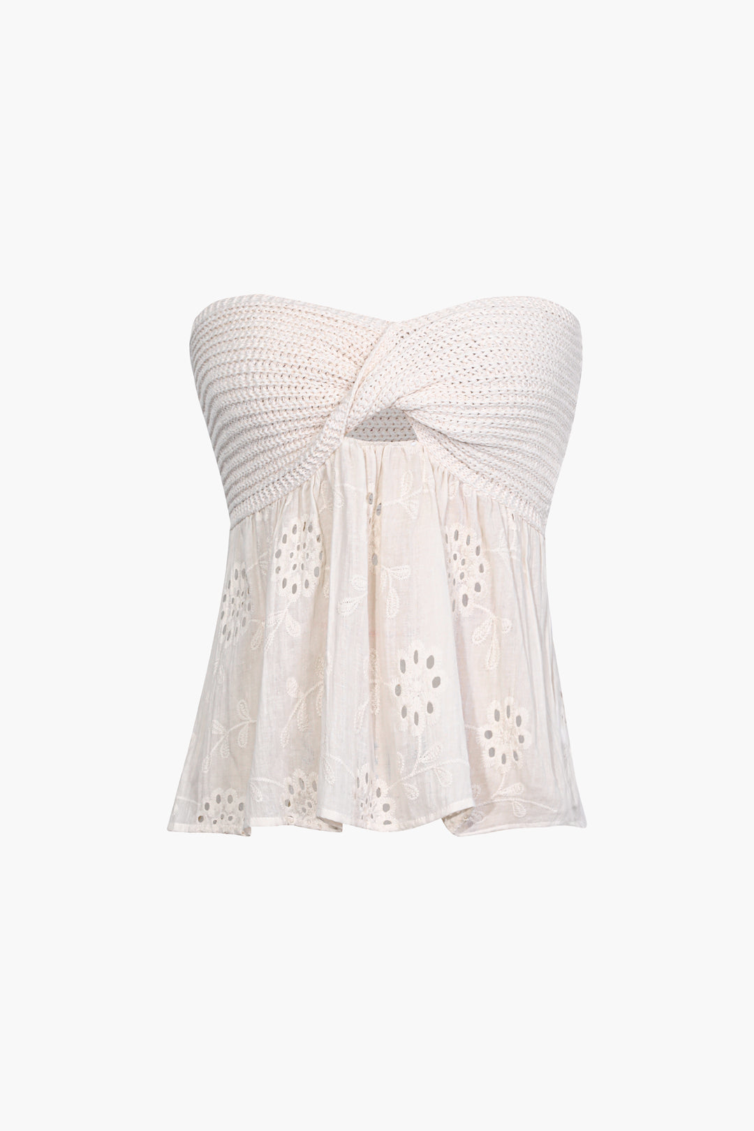 Knot Front Knit Embroidered Tube Top