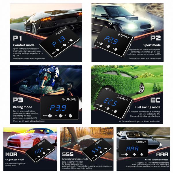 9 Modos 5 modos Digital Car Bushtle Controller Racing Accelerator Potent Car Pedal Booster Electronics Acessórios