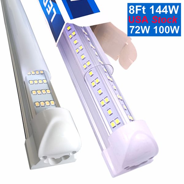 V-Shaped Integrate T8 LED Tube 2 4 5 6 8 Feet Fluorescent Lamp 144W 8Ft 4 Rows Light Tubes Cooler Door Lighting Adhesive Exterior Shop Light