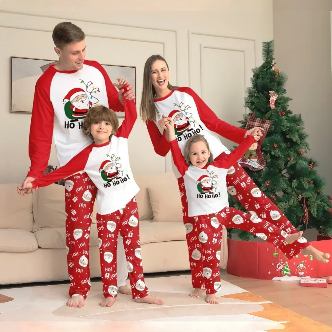 Christmas pajamas cute Santa Claus printing parents and children matching clothing set baby dog jumpsuit O collar 2 pieces of family 240926