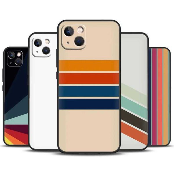 Retro striped aesthetic retro phone case suitable for iPhone 11 12 13 14 15 Pro Max Mini 7 8 Plus X XR XS Max bumper cover M241008