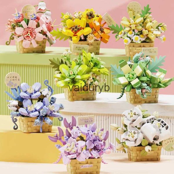 Bloc Potted wer Basket Building Creative Bonsai Plant Bouquet Model Assembly Brick Decoration for Christmas Gifts to Eldens H240527