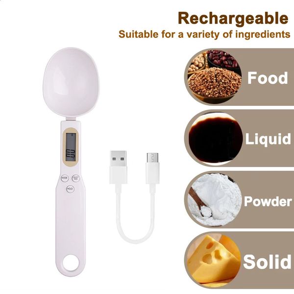 USB Recharge Kitchen Scale 500g0.1g LCD Digital Measuring Food Flour Spoon Scale Mini Kitchen Tool for Milk Coffee 241216