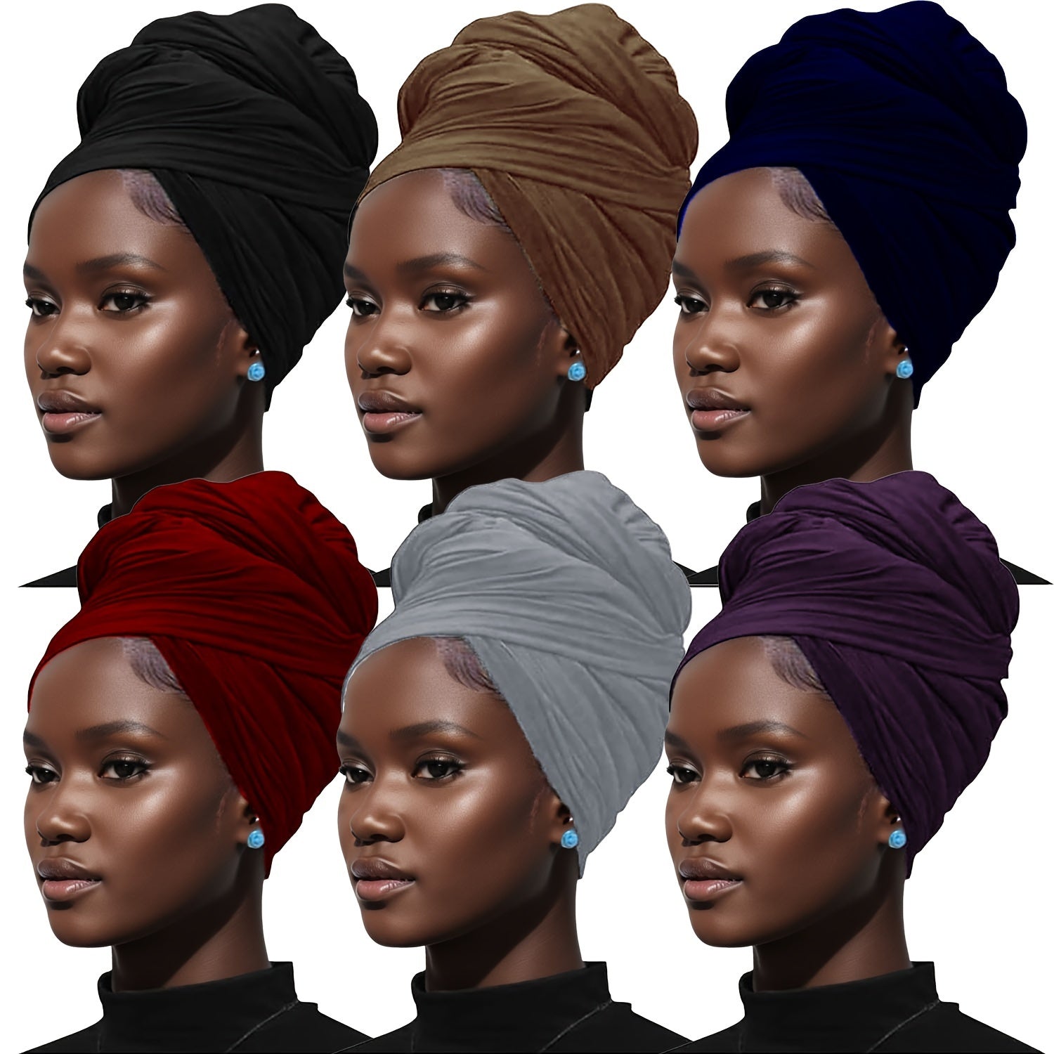 TEMU 6pcs Spandex Head Wraps For Women Turban Headwraps Stretchy African Hair Wraps Jersey Head Scarf Tie Headbands