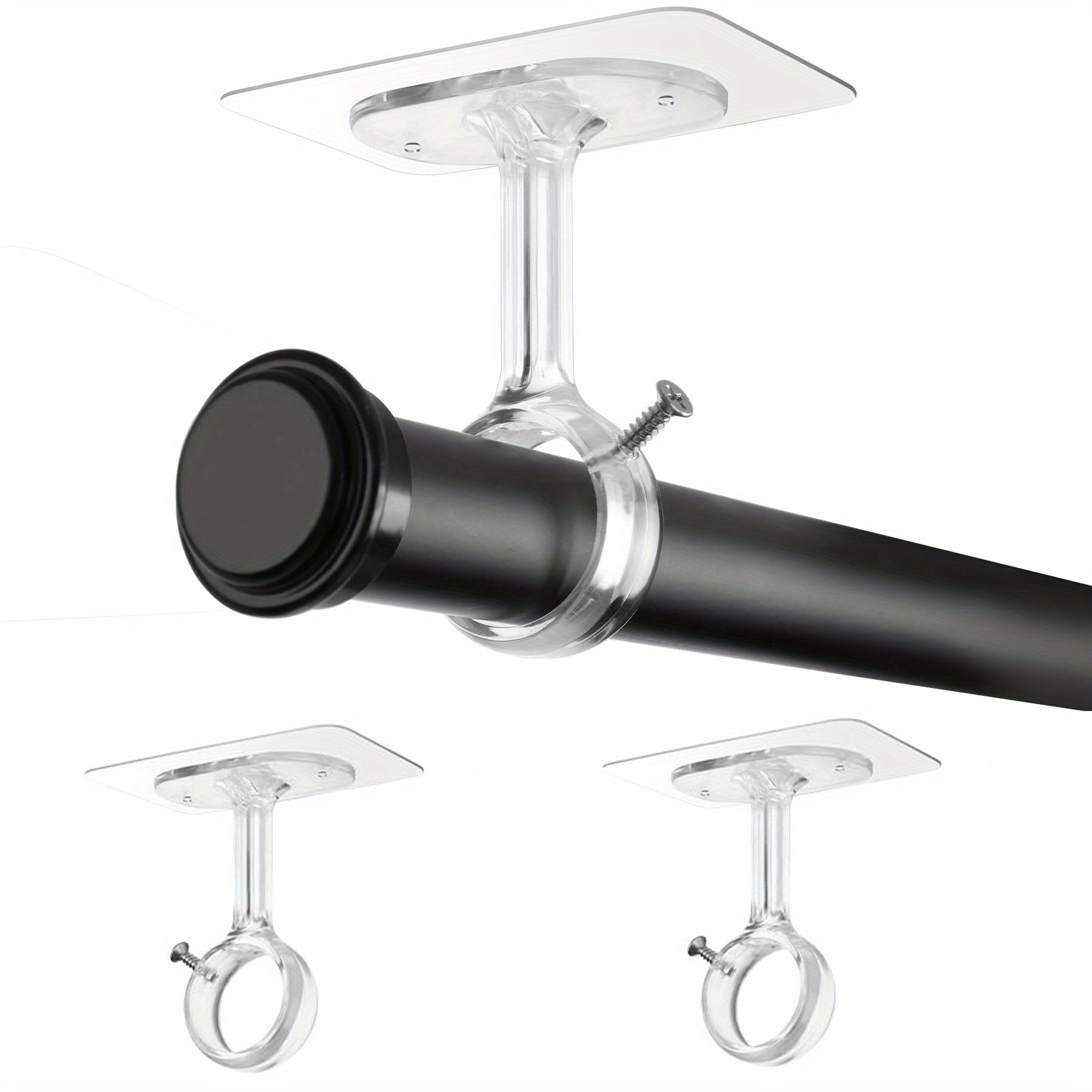 TEMU 2pcs No Drill Ceiling Mount Curtain Rod Brackets, 6-pack Heavy Duty Self Adhesive Curtain Rod Holders, Adjustable Curtain Hooks Hanging 3.05cm