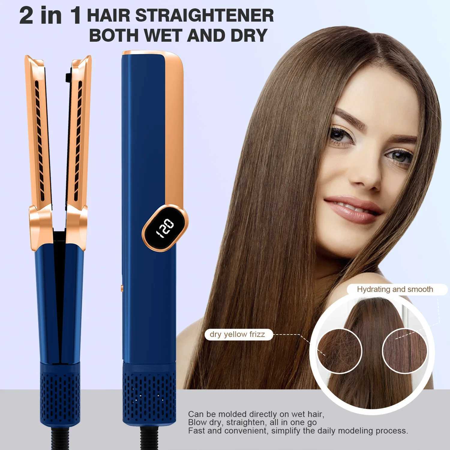 Multi functional 2-in-1 straight air negative ion dryer with heated flat iron straightener for both dry and wet use W250418