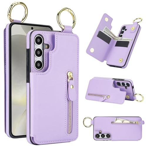 for Samsung Galaxy S24 Plus Wallet Case with Zipper and Credit Card Holder, Cash Slot, PU Leather Magnetic Clasp Kickstand Heavy Duty Ring Protective