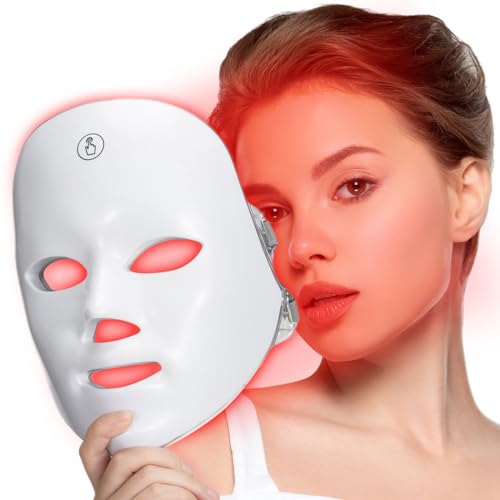 SUERBEATY Red Light Mask For Face, 7-1 Colors Red Light Face Mask, Facial Skincare At Home, Cordless, Portable and Rechargeable White