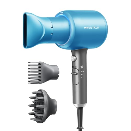 Wavytalk Hair Dryer with Diffuser, Blown Away Ionic Hair Dryer for Curly Hair with Comb, 1875W Fast Drying Blow Dryer with Ceramic Technology, 3 Attac