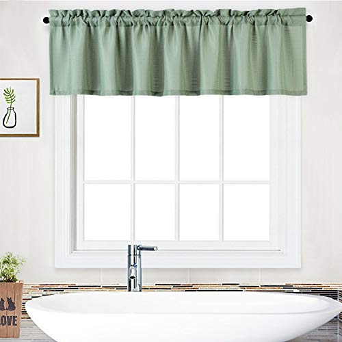 Garvee Valance Curtains for Kitchen, Waffle Woven Textured Valances for Bathroom Windows Short Half Window Cafe Curtains, Sage Green, 60x15 Inch