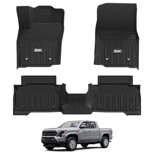 3W Floor Mats Fit for Toyota Tacoma Hybrid 2024 2025 2026, TPE All Weather Custom Fit Floor Liner for Tacoma Accessories 1st and 2nd Row Full Set Car