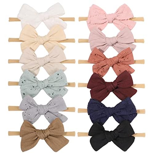 jollybows 12pcs Baby Headband Bows for Girls Newborn Soft Nylon Head Wraps Infant Headwrap Hair Accessories Toddler Kids 2-12pcs Dark Pattern