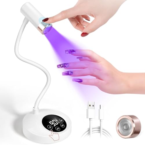 AORAEM UV LED Nail Lamp, Rechargeable Gooseneck Lamp for Gel Nails 12W Quick Dry LED Nail Light Bueaty Dryer with 4 Timers & Auto Sensor, Professional