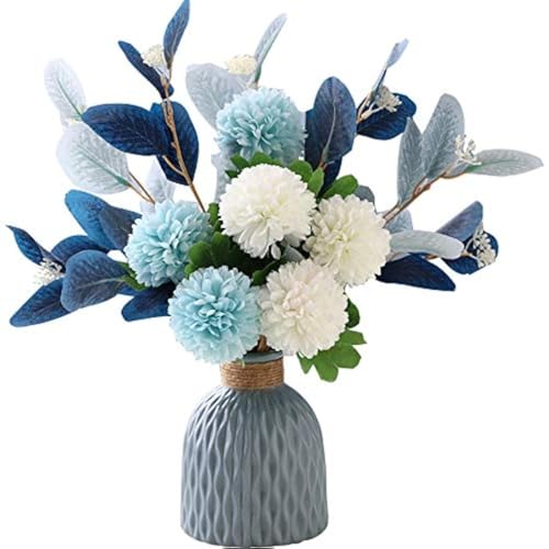 Artificial Flowers with Vase Faux Hydrangea Flower Arrangements Table Centerpieces for Home Garden Party Wedding Decoration Blue