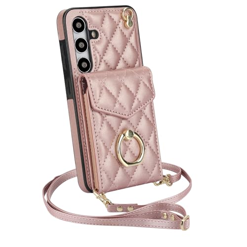 for Samsung Galaxy S25 Plus Wallet Case with Ring,High Stylish Luxury Leather Accordion Card Holder,Anti-Drop Lanyard,Multi-Functional Ring Stand,Prot