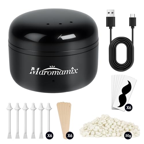Waxing Kit for Women & Men - Mini Portable Wax Warmer for Nose-Ear-Eyebrow-Beard-Lip Fuzz Hair Removal with 50g Hard Wax Beans, 6 Applicators & 6 Nose