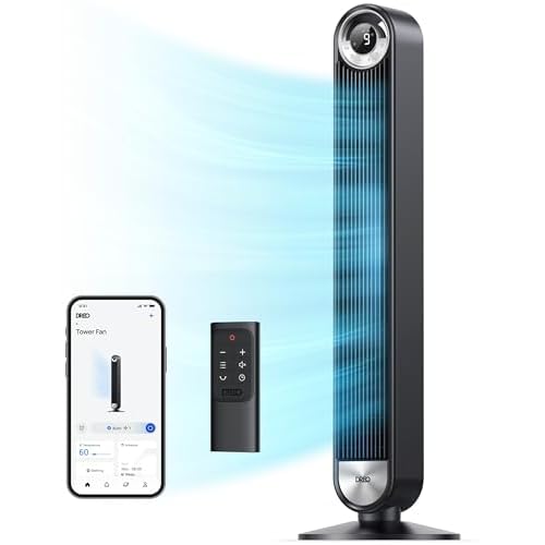 Dreo Tower Fan for Bedroom, 90° Oscillating Standing Floor Fan with 28ft-s Velocity, 25dB Quiet for Sleep, DC Motor, 9 Speeds, 4 Modes, 12H Timer, Vo