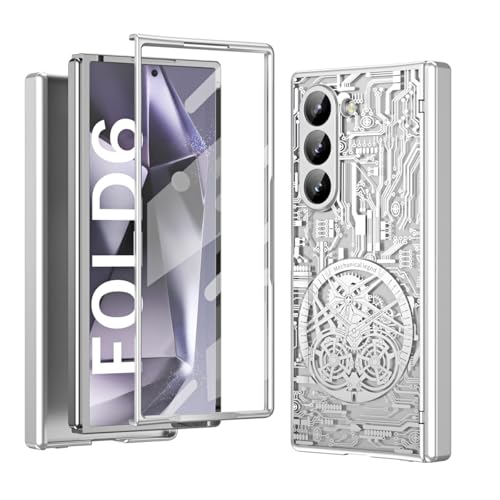 for Samsung Galaxy Z Fold 6 Case with Mechanical Legend Pattern, Front Screen Protector - Sleek Design, Holographic Texture, Plating Folding Completel
