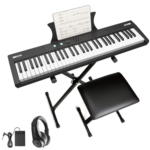 Garvee 61 Key Keyboard Piano + Electric Semi-Weighted Keys + Built-In Speakers + Power Supply + Pedal + Portable + Suitable for Beginners-Professional