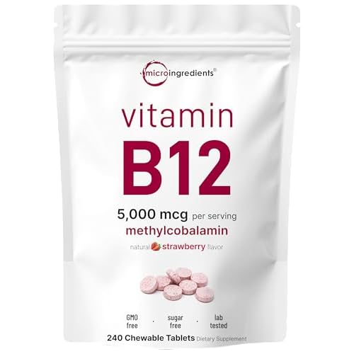 Micro Ingredients Vitamin B12 5,000 mcg | Methylcobalamin – 240 Chewable Tablets | Fast Dissolve, Natural Strawberry Flavor | Supports Energy & Meta