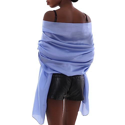 Womens Scarf Pashmina Shawls and Wraps for Evening Dresses Like Chiffon Silk Scarf for Bridal Wedding Blue-2