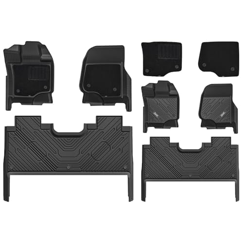 3W Floor Mats & Front Carpet Fit for 2015-2026 Ford F150 - 2022-2026 F-150 Lightning SuperCrew Cab, TPE All Weather Heavy Duty Floor Liner Car Accesso