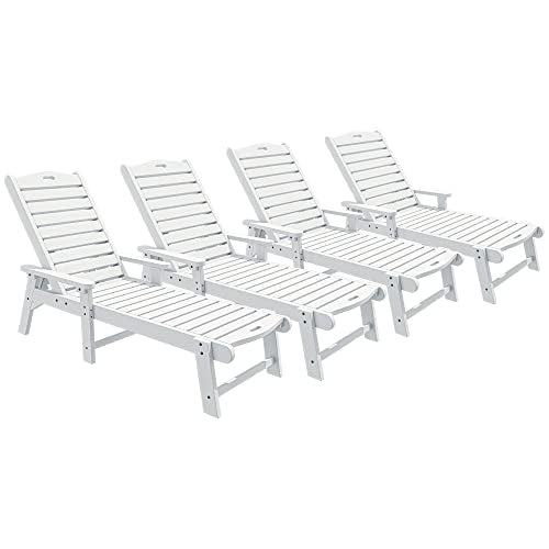 YITAHOME Outdoor Chaise Lounge Chairs Set of 4 with Adjustable Backrest, Heavy Duty Resin Patio Lounger with Wide Armrest and 350lbs Capacity for Outs