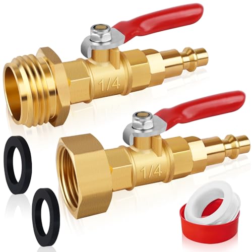 FANOVO RV Winterize Blowout Adapters, 3-4'' GHT Male & Female Brass Winterizing Plugs, Air Compressor Sprinkler Blow-out Fitting Connector with Shut o