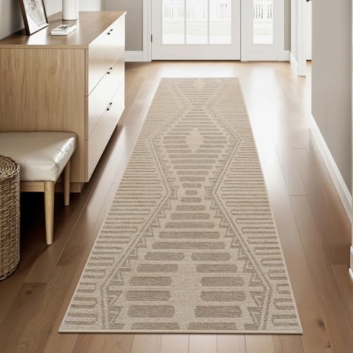 Textured Tufted Boho 2x8 ft Runner Rugs for Hallway Non Slip Hallway Runner Kitchen Bedroom Long Entryway Laundry Room Rug Washable-Beige Brown Brown